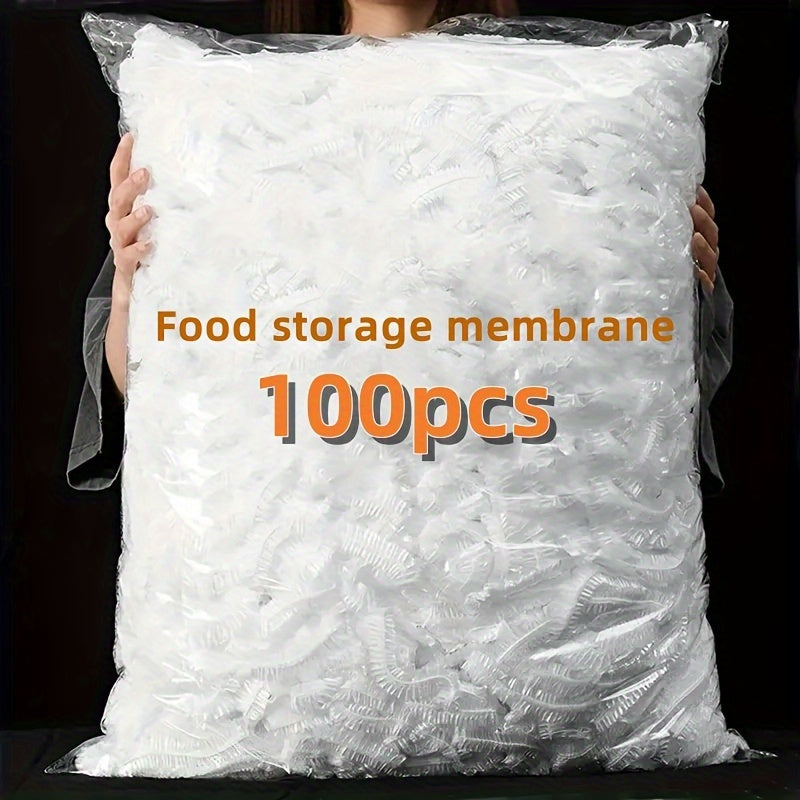 100 pieces of stretchable storage covers that are reusable and elastic. These covers are made of semi-transparent seal film and are perfect for preserving the freshness of food. They are an ideal substitute for aluminum foil and plastic wrap, perfect for