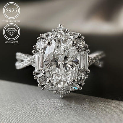 This stylish 925 Sterling Silver Moissanite Ring is perfect for women. It features a stunning 2CT oval cut gemstone and is hypoallergenic, making it ideal for those with sensitive skin. This boho wedding anniversary jewelry comes with a certificate of