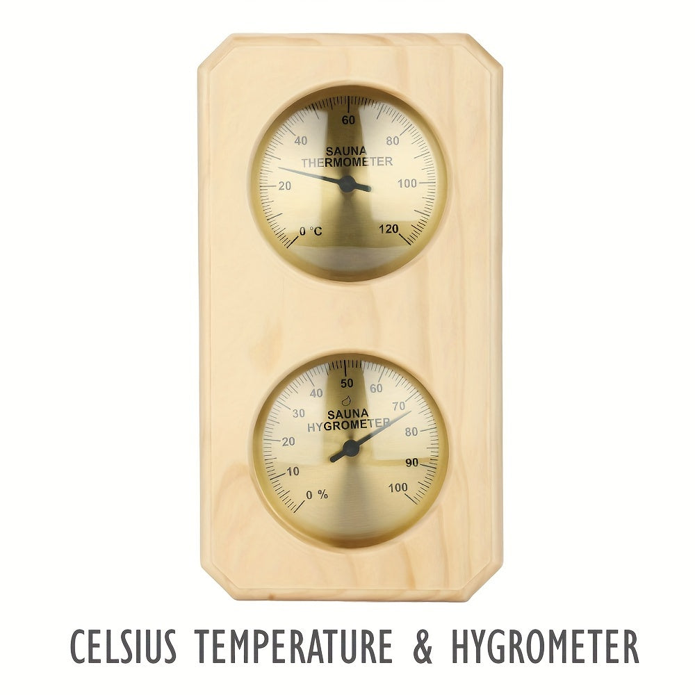 1pc wooden sauna thermometer and hygrometer for temperature and humidity control in family hotel spa rooms.