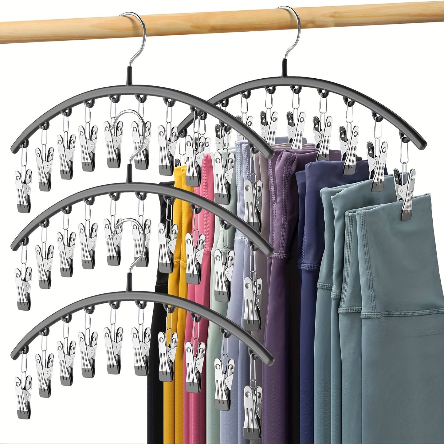 10-Pack of Curved Hangers with Clips - Ideal for Hanging Pants, Leggings, Ties, Scarves, and Hats - Organize and Save Space in Your Closet, Bedroom, Bathroom, Wardrobe, Dorm Room, or While Traveling