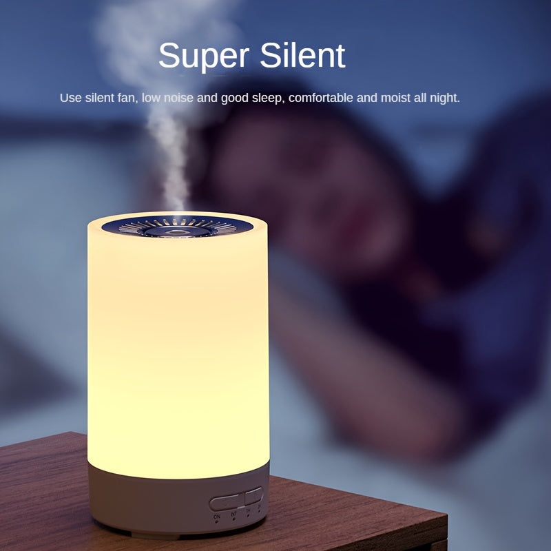 1pc USB powered Soundwave technology humidifier with aroma diffuser, 7 adjustable colors of atmosphere light, button control, silent cold mist, and small household size for bedroom.