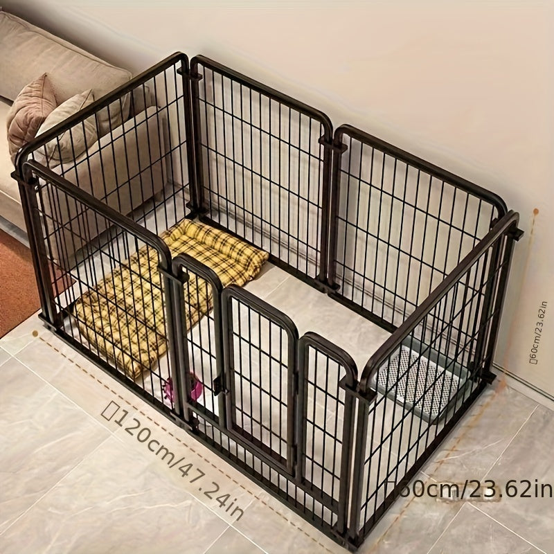 Metal dog cage suitable for small to medium breed dogs, with spacious interior and door, suitable for indoor/outdoor use.