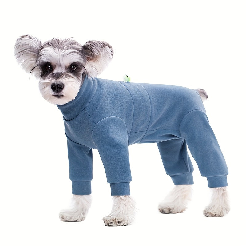 Pet jumpsuit for dogs and cats, made of 100% polyester thermal fleece with adjustable chest. Suitable for small, medium, and large breeds in all seasons.