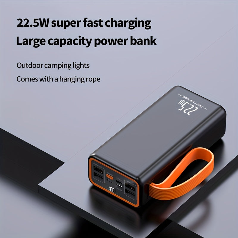 50000mah/30000mah power bank with LED display and built-in camping lights, ideal for iPhone, Android, and electronics. Perfect outdoor emergency backup battery pack.