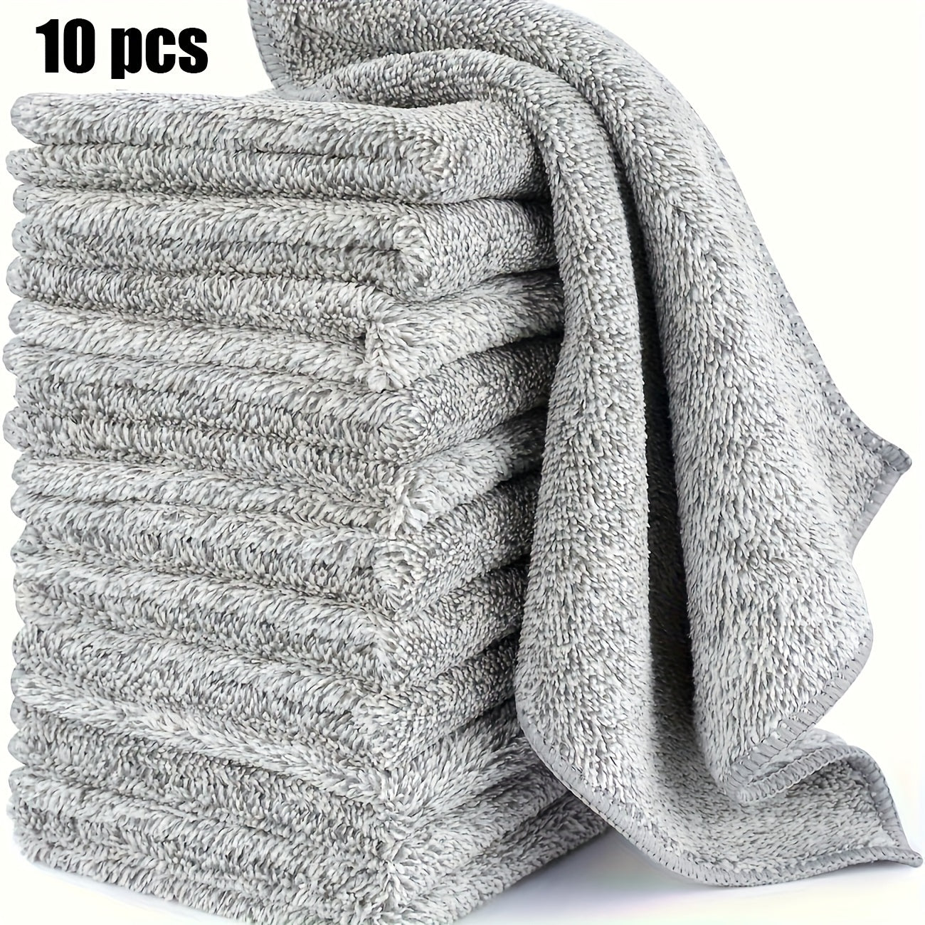 10pcs Microfiber Cleaning Cloths - Ultra-absorbent bamboo charcoal fiber towels for cars and kitchens, non-stick oil, quick-dry and washable.