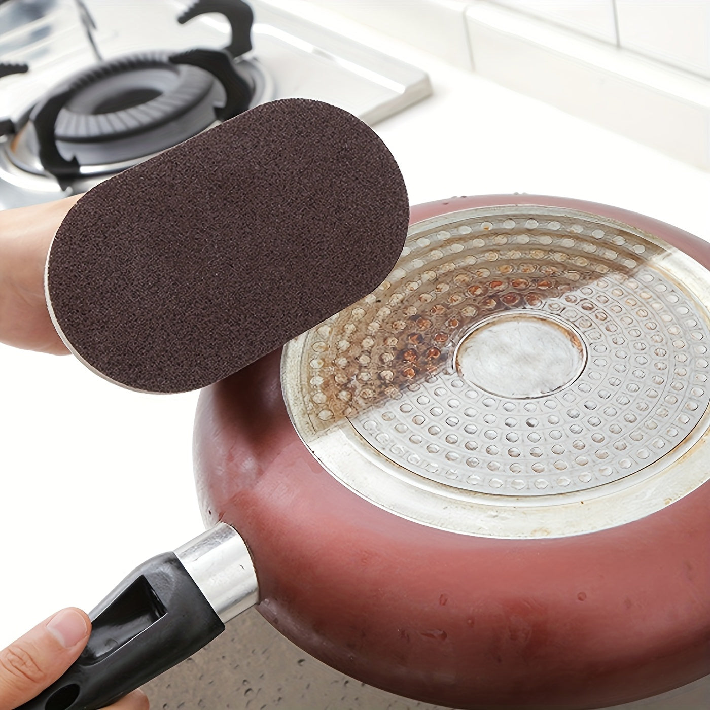 Versatile Kitchen Sponge with Handle - Removes Rust, Scrubs Dishes and Pans, Erases Tough Stains, Must-Have Cleaning Tool for Every Home