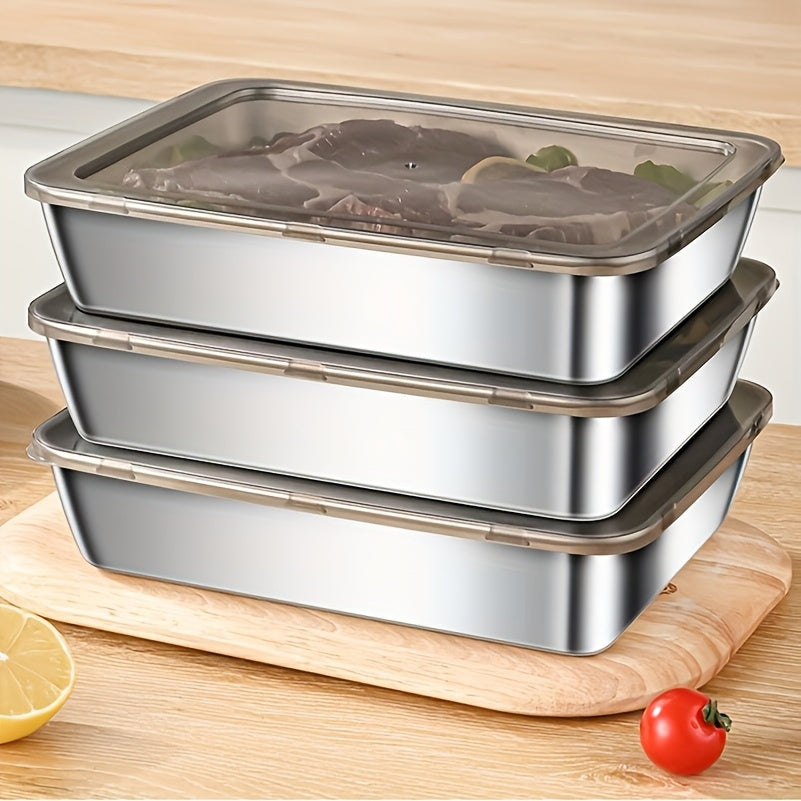 Stainless Steel Food Storage Containers: 3 Leak-Proof, Reusable containers for fruits, meats, and veggies - Easy to Clean, Stackable Kitchen Organizers for Fridge, Freezer, and Pantry