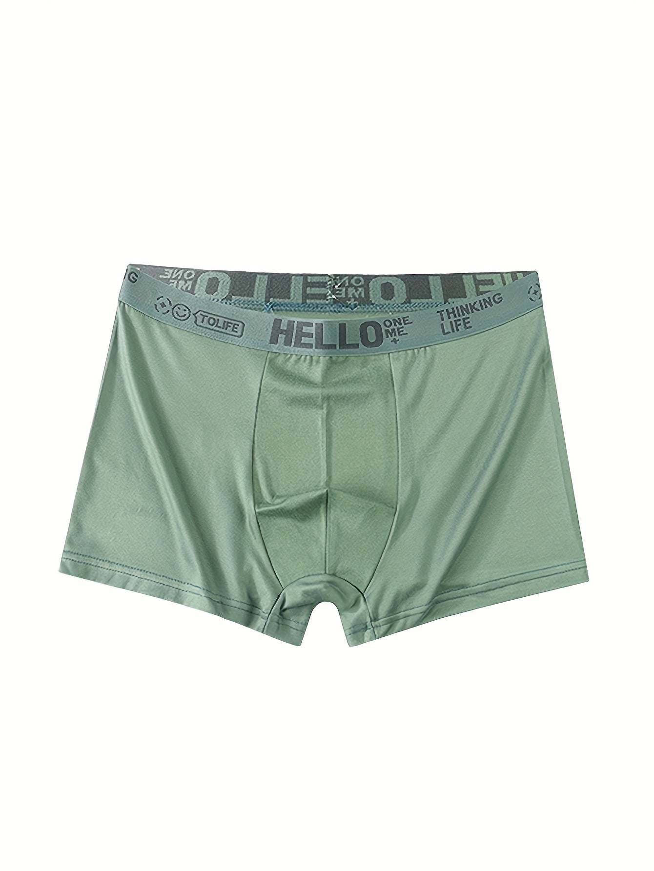 Men's boxer briefs with random 'Hello' print available in sets of 1, 4, 6, or 10. Fashionable, breathable, and comfortable with high stretch and quick-drying capabilities for sports.