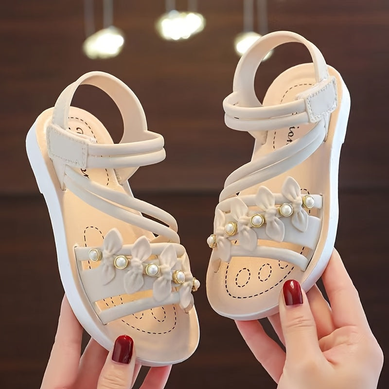 PEYOUR girls' summer sandals upgraded with soft sole, breathable design, easy wear, cute pearl & floral accents, durable for youngsters.