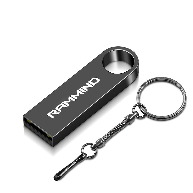 RAMMIND High-Speed USB 2.0 Flash Drive with Metal Keychain Design, available in various sizes for multiple devices.