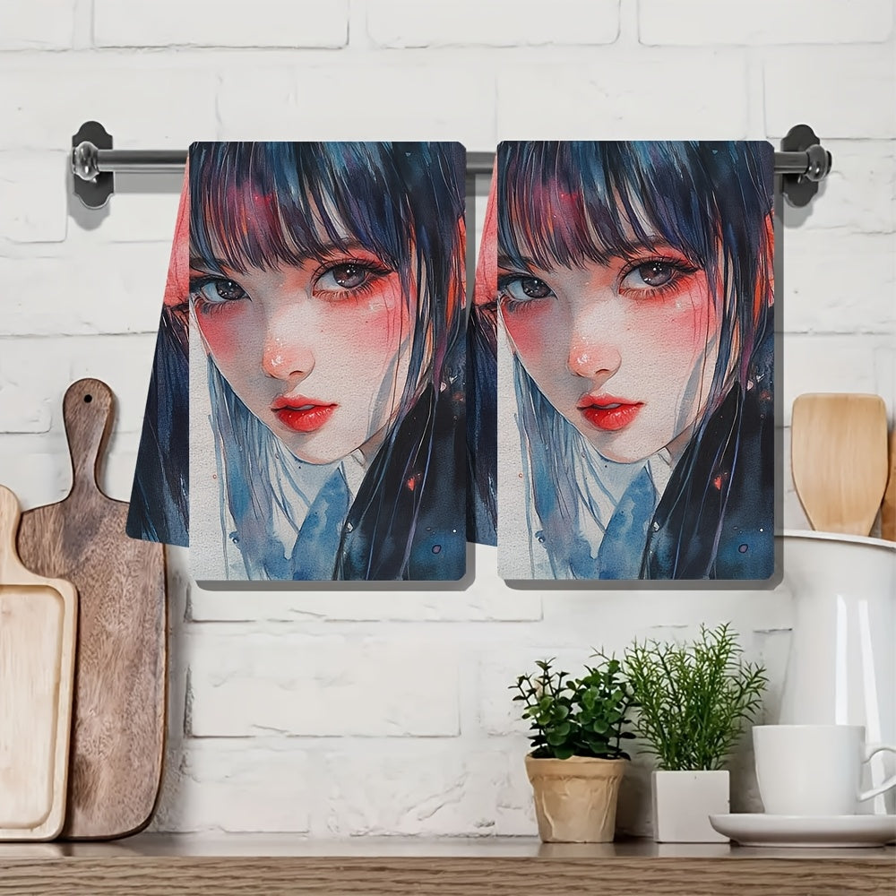 This collection includes 2 ultra-soft kitchen towels with designs inspired by popular Kpop and Jpop artists such as Jurin, Harvey, Chisa, Hinata, Maya, Juria, and Cocona. The highly absorbent dish and hand towels are ideal for holiday decoration, machine