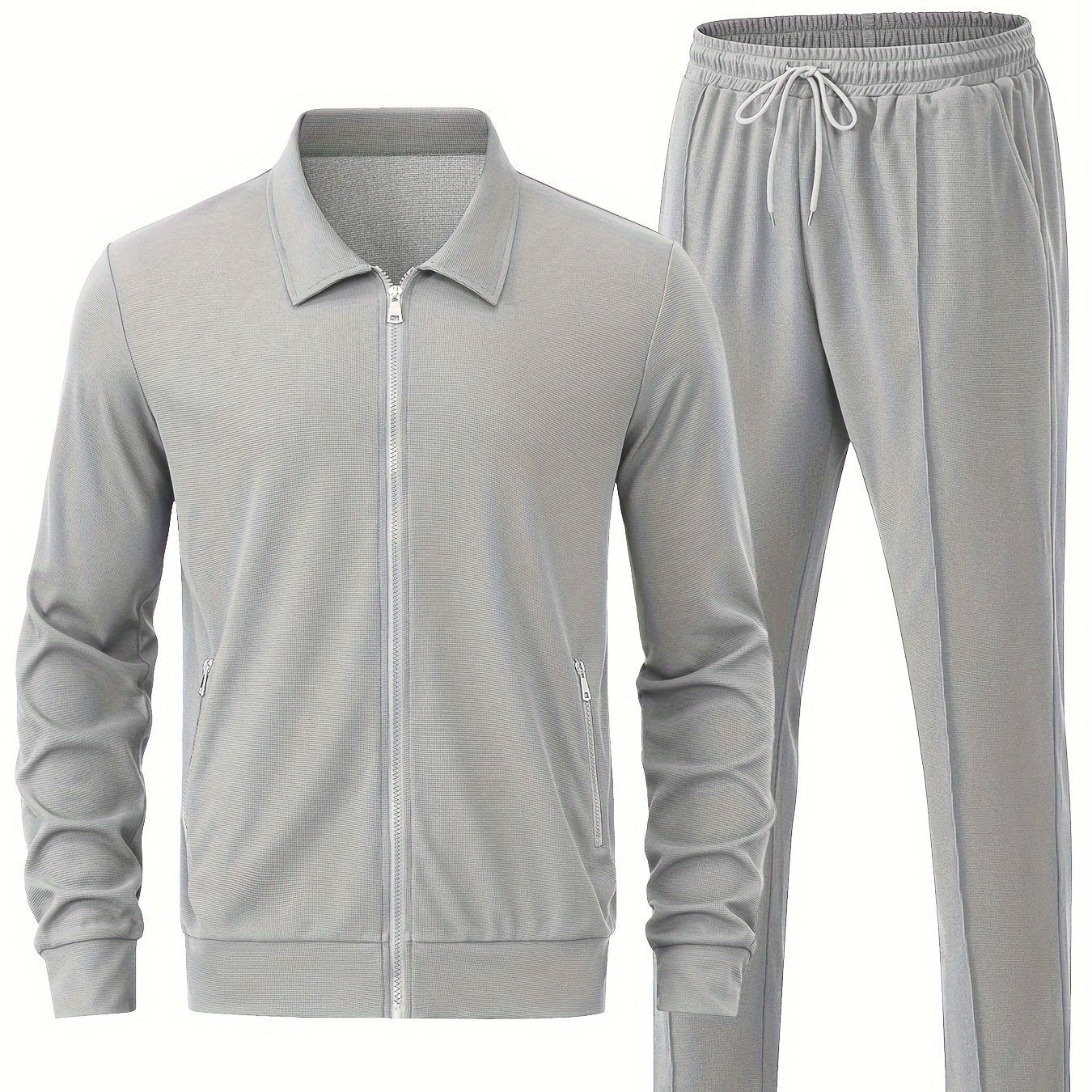 Men's 2-piece athletic outfit for outdoor sports, featuring a zip-up jacket and pants.