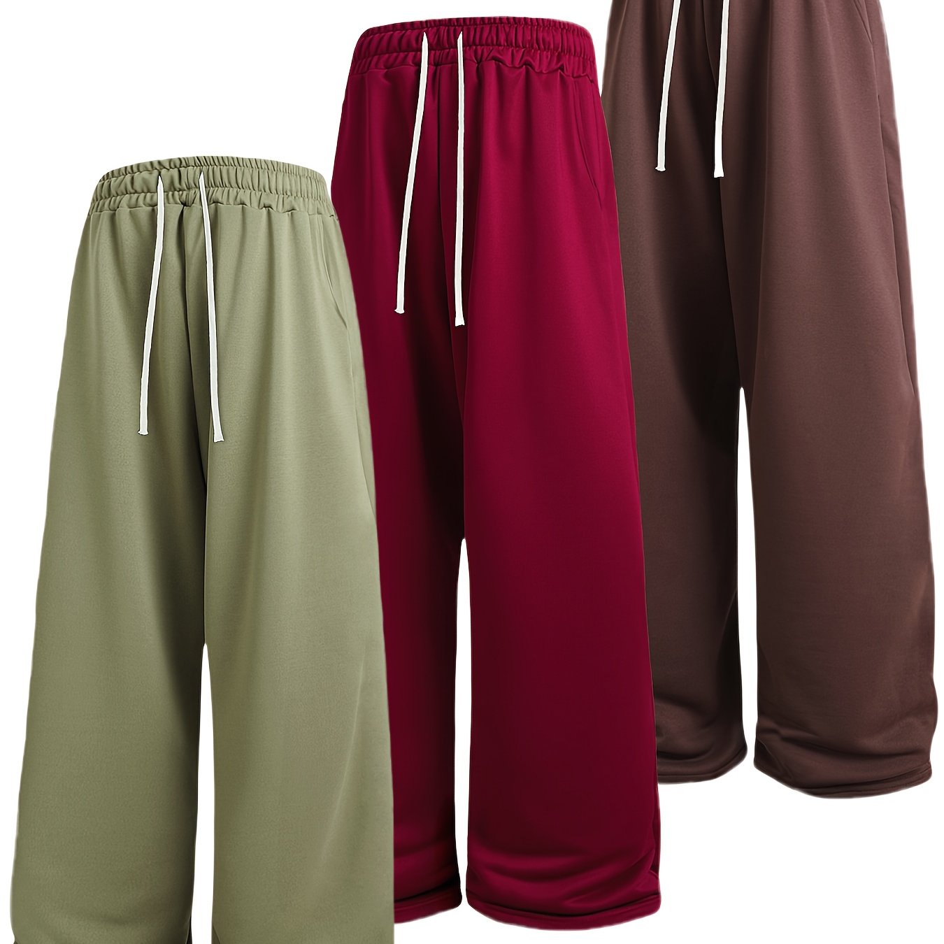 Men's loose straight-leg long pants in solid colors, perfect for spring and autumn fitness activities. Made from soft, slightly stretchy knitted fabric with a drawstring waist. Suitable for