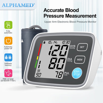 ALPHAMED U80EH Automatic Upper Arm Blood Pressure Monitor with 22.1-43.18 cm Cuff, Digital BP Machine, Battery Powered.