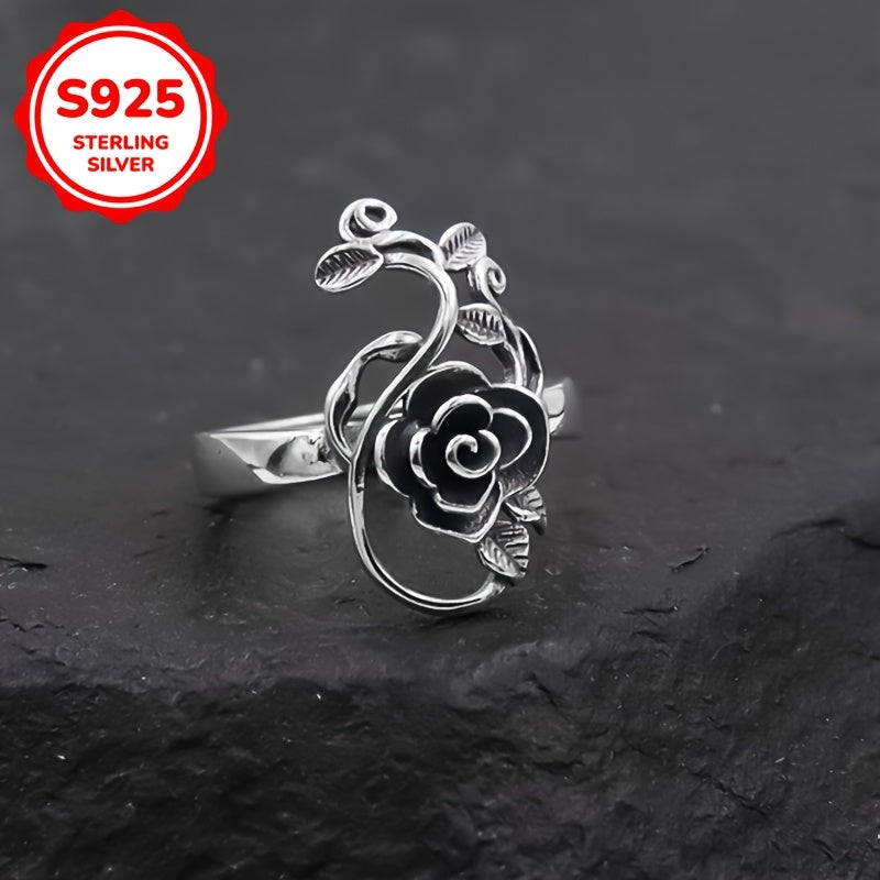 Stylish Vintage Rose Open Ring for Women - Crafted from 925 Sterling Silver, Ideal for Everyday Wear and Gifting