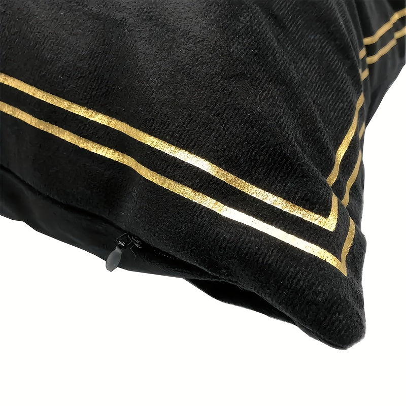 Pair of modern black throw pillow covers featuring golden stamping crown design, measuring 45.72*45.72cm. Perfect for adding a touch of farmhouse style to couch, sofa, or bedroom. Pillow inserts not included.