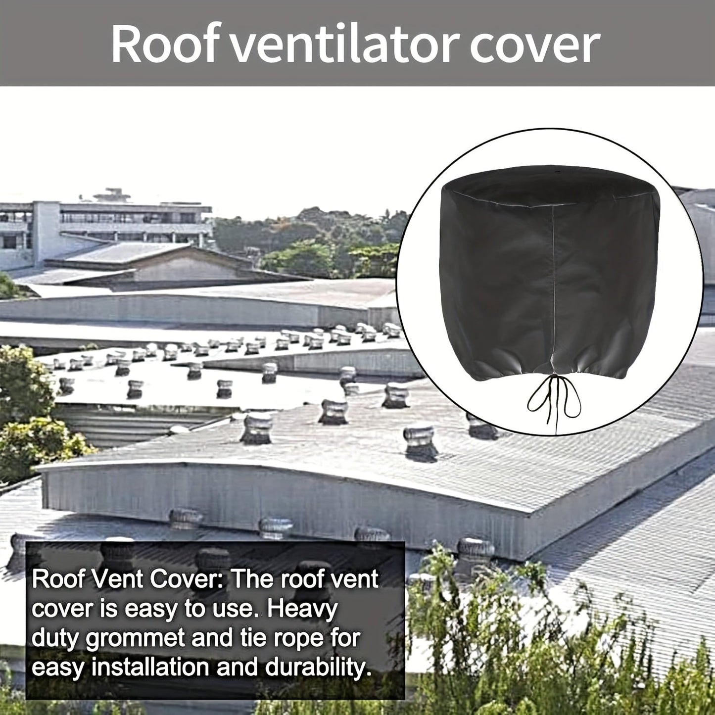 Durable Set of 2 Black Roof Turbine Vent Covers with Drawstring for a Tight Fit and Protection Against Wind