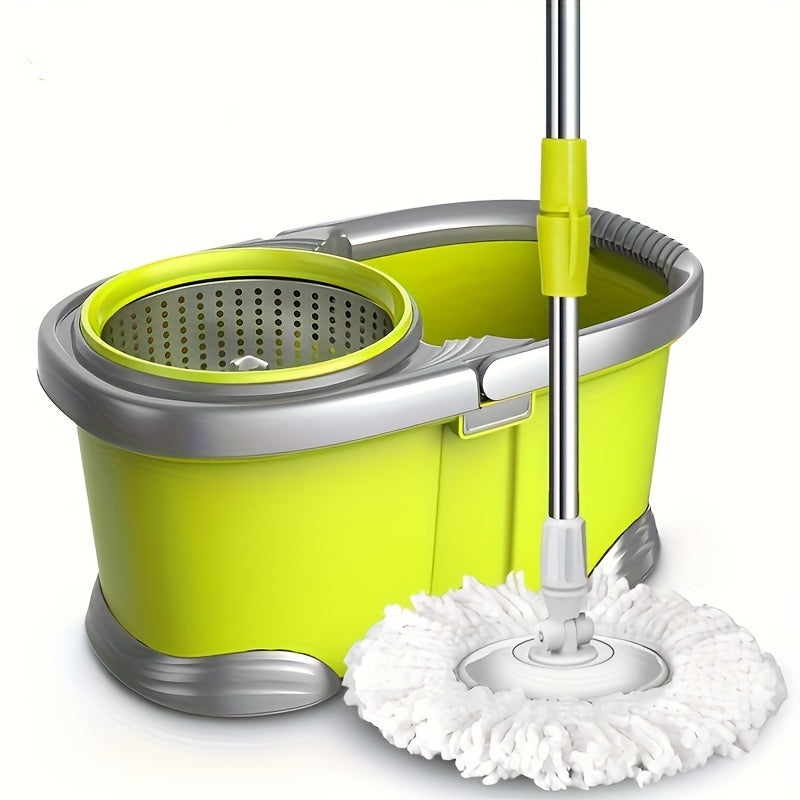 This set includes a Spin Mop and Bucket with a wringer, designed for easy and efficient cleaning. The mop is multifunctional with a rotating head, allowing for hands-free washing. It is suitable for both wet and dry cleaning, making it perfect for use in