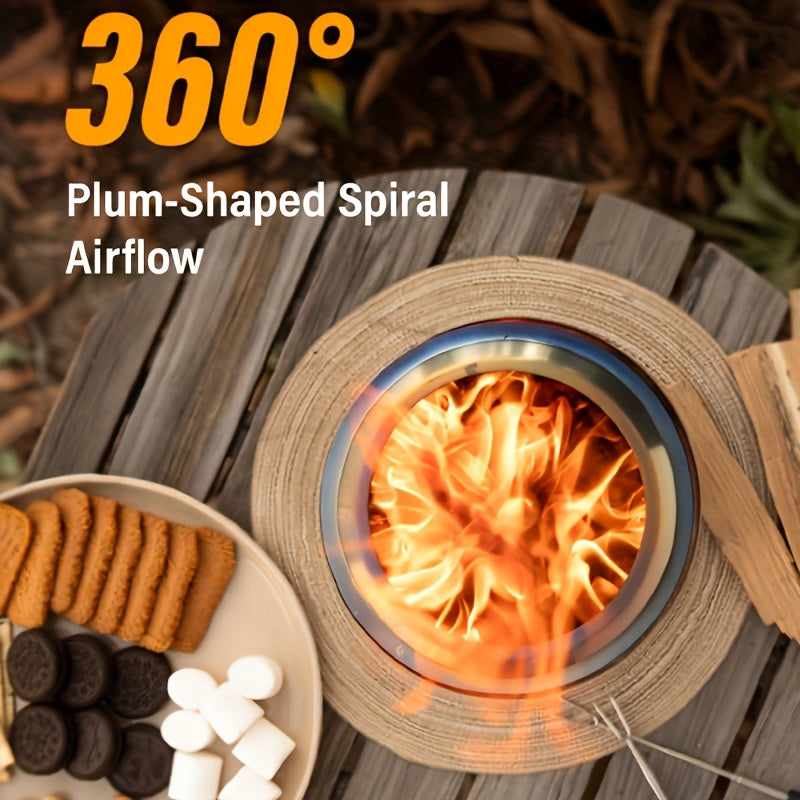 Introducing a compact and efficient stainless steel mini camping stove designed for hiking and outdoor adventures. This portable fire pit is perfect for backpacking, patios, gardens, and survival cooking.