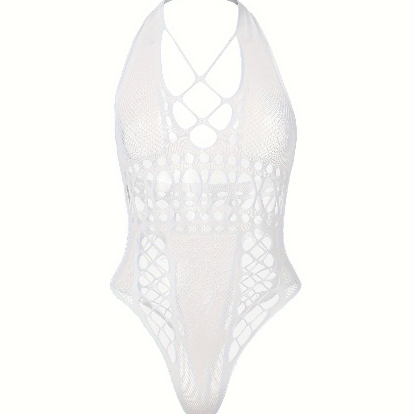 Jozibali ipli halter bo'yin bodysuit, to'rli tafsilotlar bilan - ayollar uchun ichki kiyim.