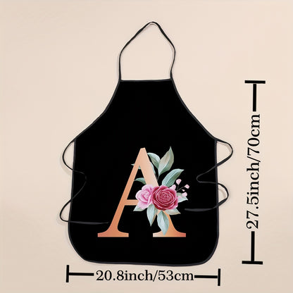 Women's flower and letter printed polyester apron - waterproof, thickened, and cute for household and kitchen use.