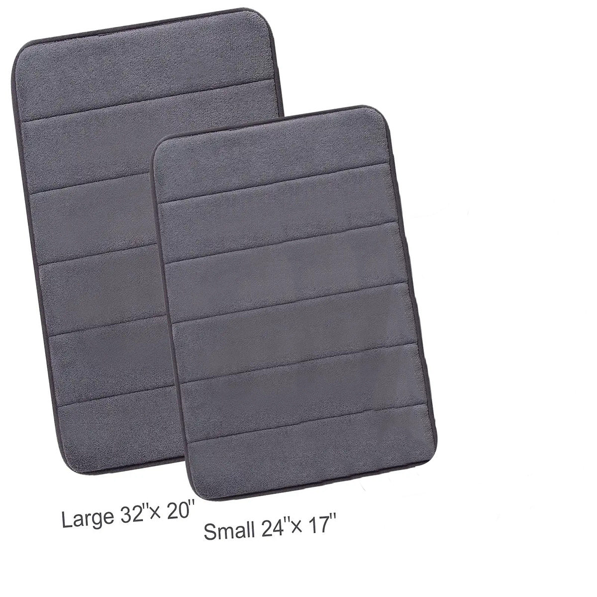 Soft polyester blend bath mat in plush dark gray stripes, featuring a non-slip PVC backing for added safety. Easily machine washable for convenience, this rectangular mat is perfect for adding comfort to your bathroom décor.