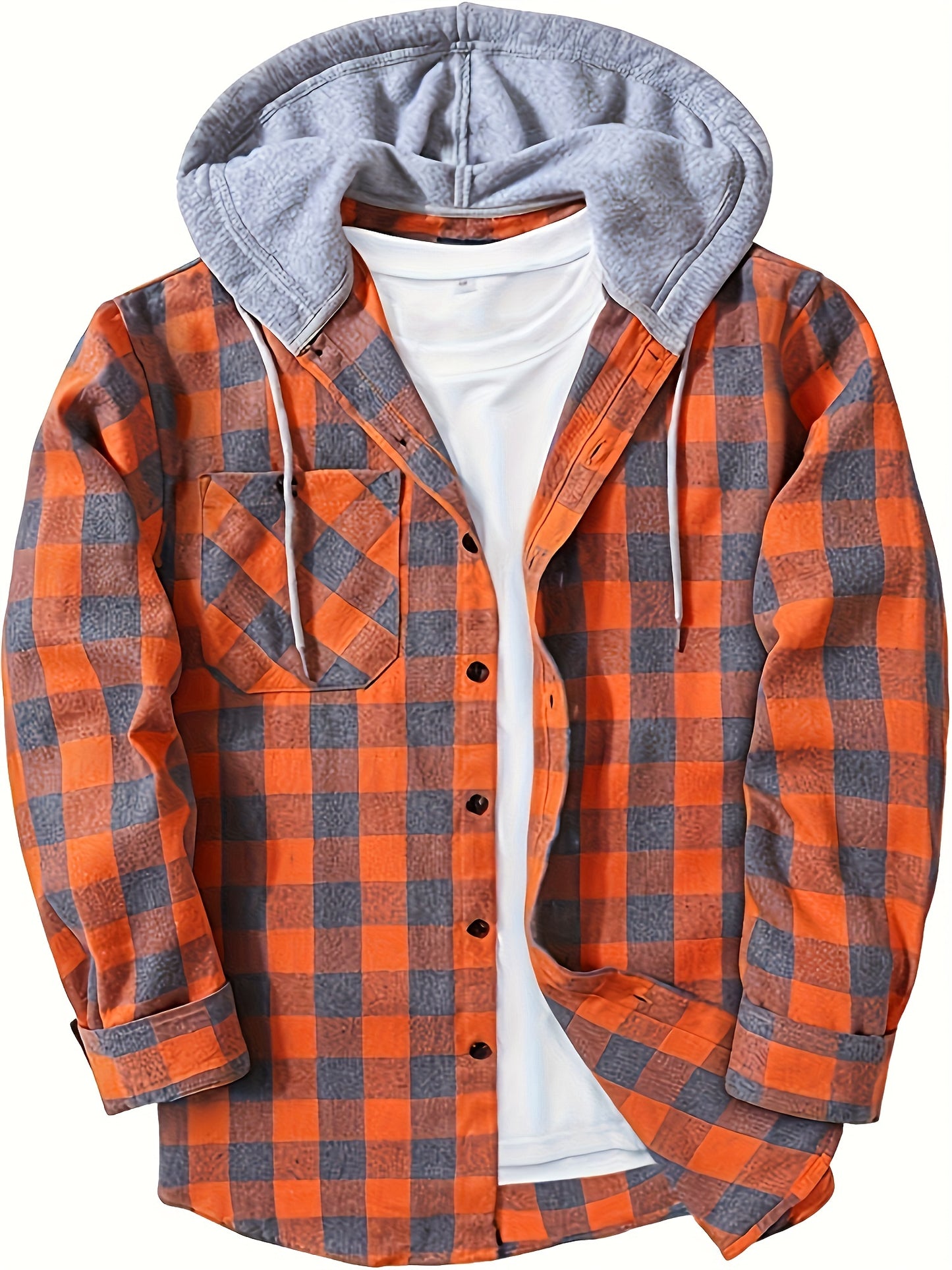 Men's Stylish Plaid Plus Size Hooded Shirt Jacket for Casual Daily Wear