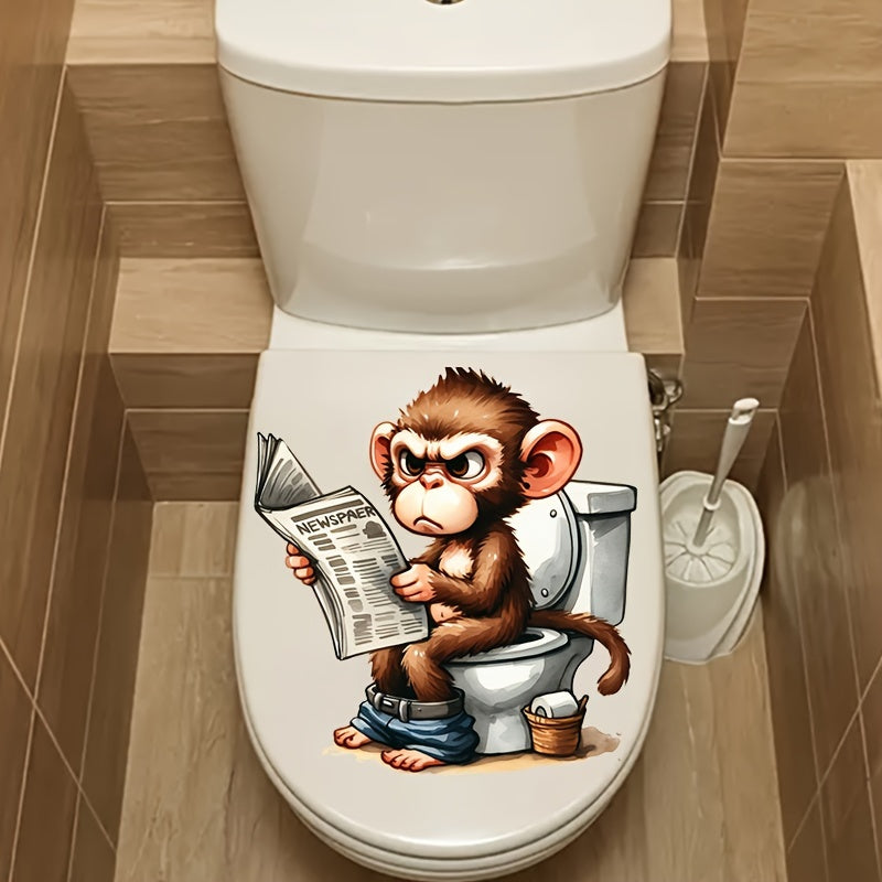 Whimsical monkey toilet decal with newspaper design for a touch of humor and decoration in your bathroom. Durable ceramic sticker with easy application. Ideal as a Christmas or Halloween gift.