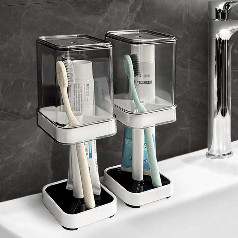 Modern Couple's Toothbrush Holder Set with Mouthwash Cup and Storage Rack - Space-Saving Bathroom Organizer in Minimalist White Design. Durable, Easy to Clean, and Ideal for Home Use. Wall Mounted for Added Convenience.