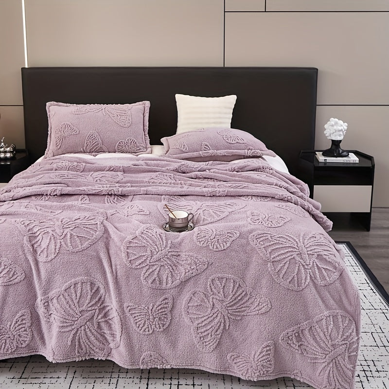 Butterfly Purple Throw Blanket with Jacquard Design and Taffeta Material - Ideal for Bed, Sofa, or Couch - Multifunctional and Stylish Blanket