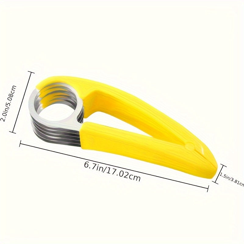 Non-electric multi-layer blade banana & cucumber slicer for safe food contact in kitchen or bathroom, battery-free.