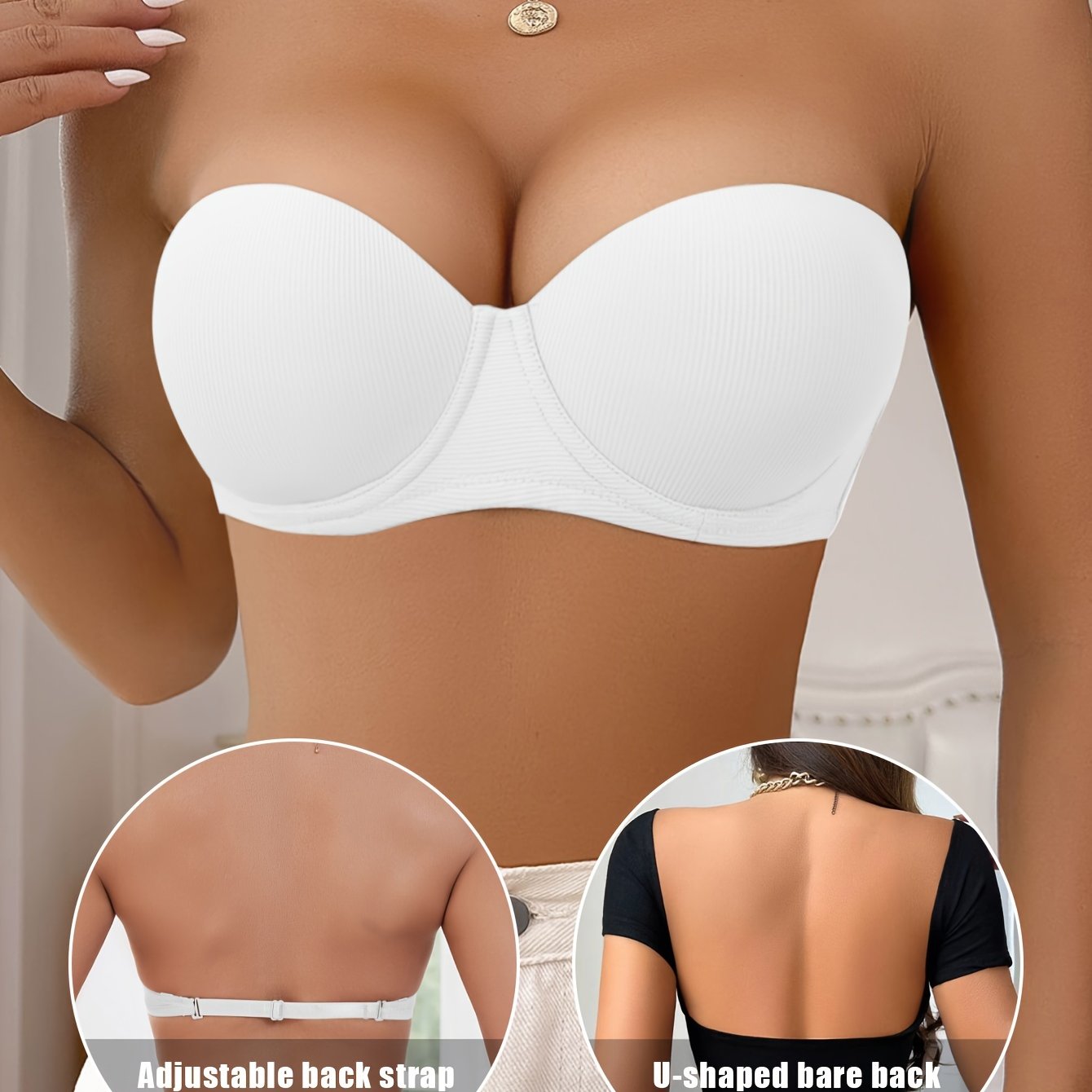 Stylish half cup underwire strapless push-up bra for women.