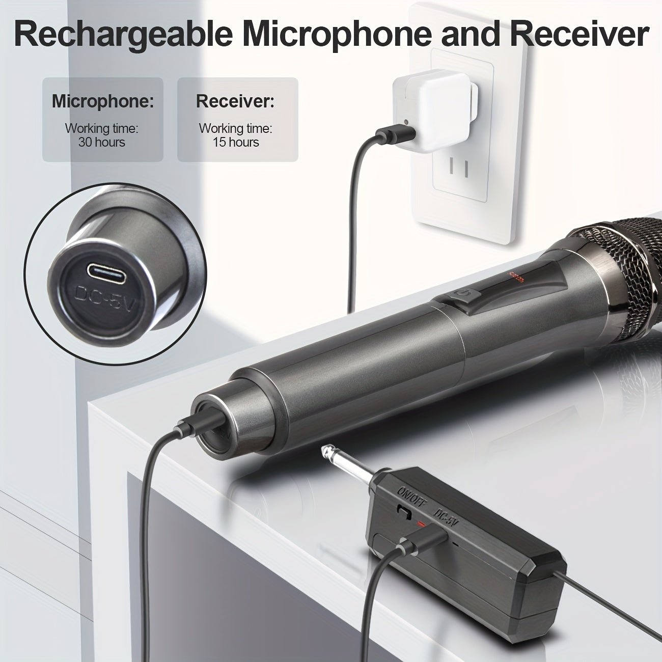 Bomaite Wireless Microphone, Handheld Dynamic System with Rechargeable Receiver for Events