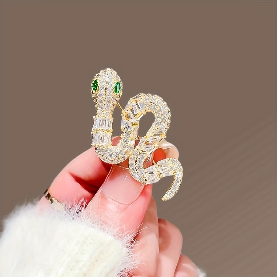 New for 2024: Luxurious Fashion Accessory for Women - Elegant Snake Brooch Pin featuring Green Eyes and Rhinestone Animal Shape