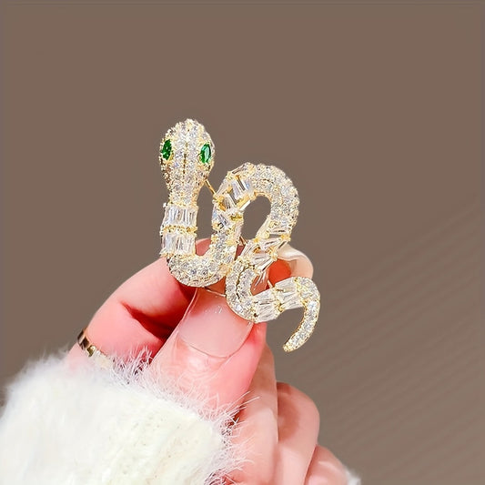 New for 2024: Luxurious Fashion Accessory for Women - Elegant Snake Brooch Pin featuring Green Eyes and Rhinestone Animal Shape