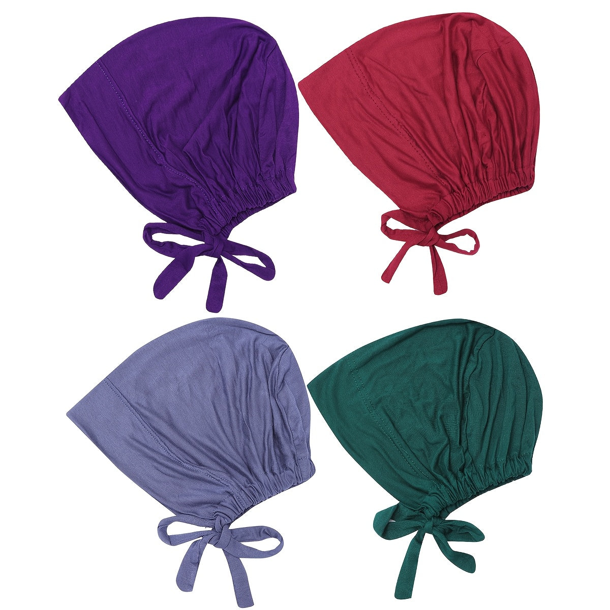 Adjustable Modal Undercap Set includes 4pcs of breathable, stretchy lace-up inner hijab caps for women in solid colors.