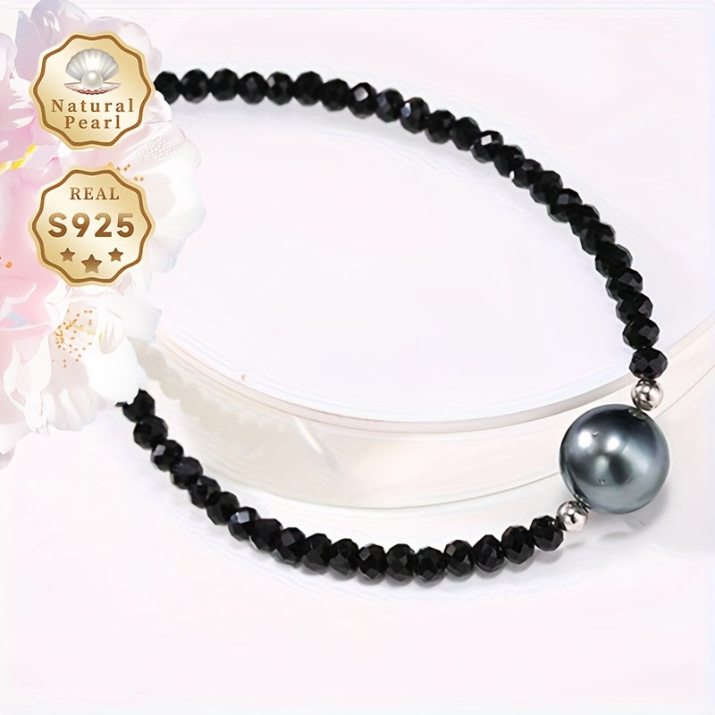 Adorn your wrist with the exquisite MUFAN Elegant Vintage Style Sea Gemstone Bracelet featuring a stunning 9-10mm High Luster Round Black Tahitian Gem. Crafted with Sterling Silver 925 Beads, this bracelet is adorned with the June Birthstone and comes