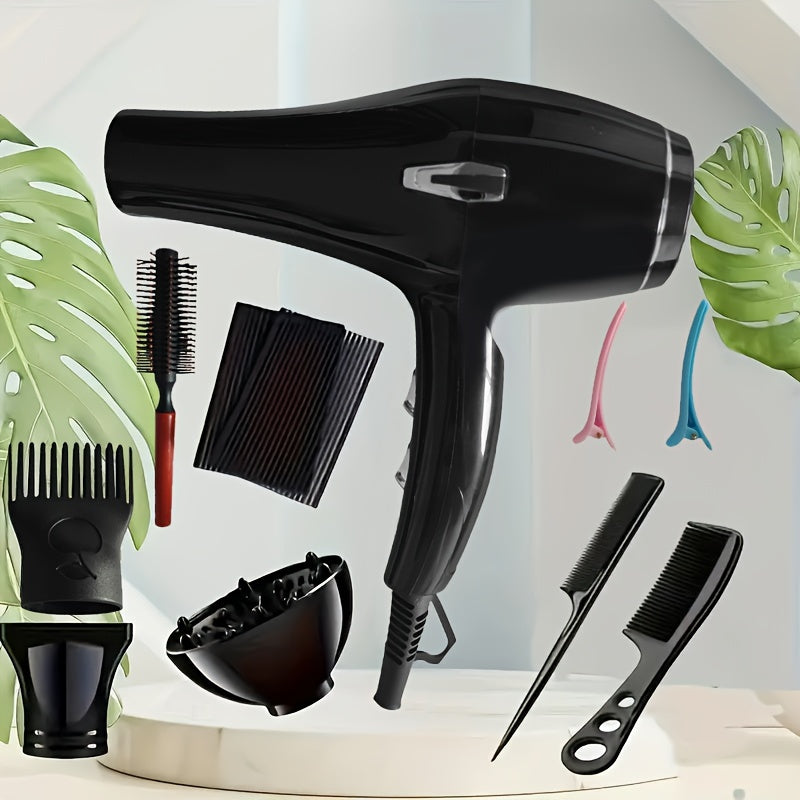 1200W Hair Dryer with Cold and Hot Air, Negative Ion Technology, High-power for Household and Salon use. Includes free Tuyere Brush, Curling Iron, Hairpin, and Hair Sticker.