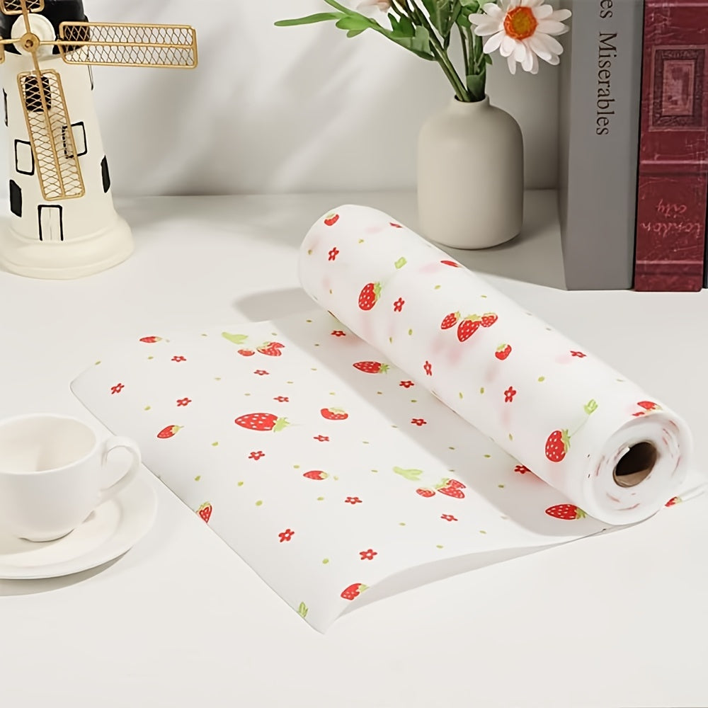 Strawberry Print EVA Waterproof Shelf Liners - Non-slip Mats for Kitchen and Refrigerator Drawers, Anti-Oil Cupboard Pad, Table Place Mat - 1 Roll (29.97cm x 199.9cm)