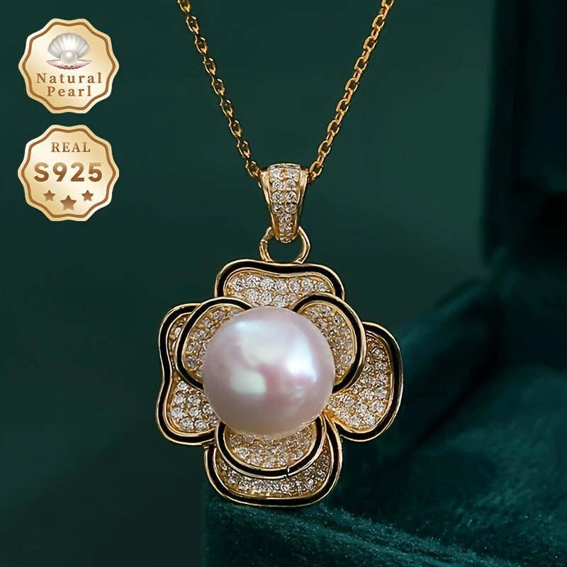 MUFAN Vintage Elegant Freshwater Pearl Pendant Necklace featuring a Natural Zirconia June Birthstone. This Women's Fashion Jewelry is perfect for everyday wear or as a thoughtful gift. The necklace showcases a 10-11mm Pearl on a S925 Silver Chain, and