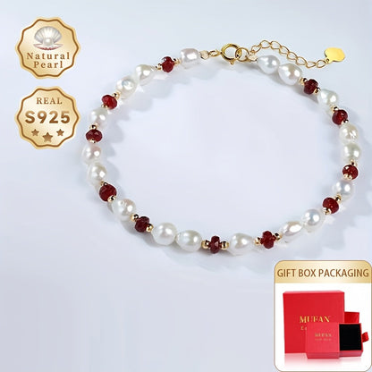 Luxurious MUFAN Women's Fashion Pearl Bracelet with Baroque Freshwater Pearls, Adjustable S925 Silver Chain, Elegant June Birthstone Jewelry in Gift Box