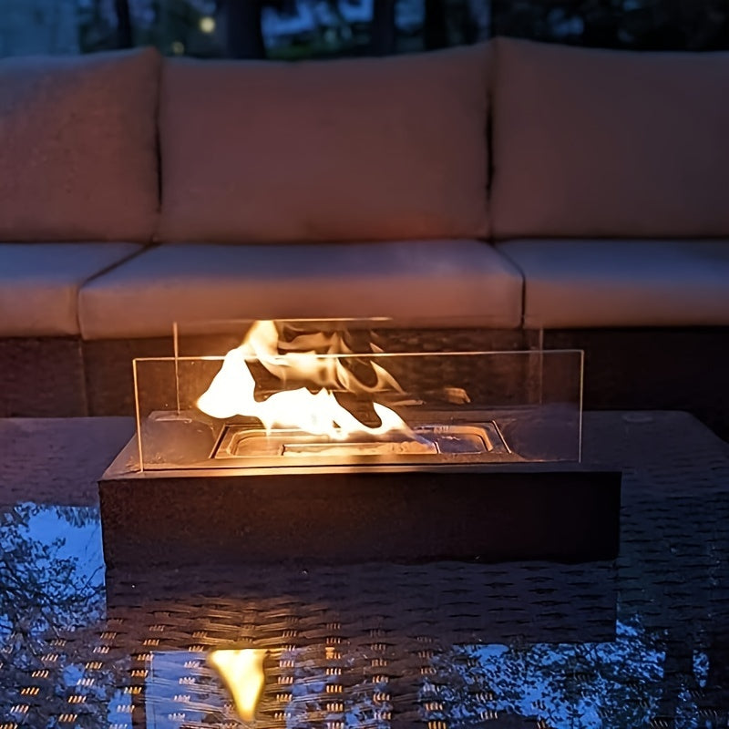 The Bestselling Classic Desktop Fireplace from Amazon is a Portable Outdoor Fireplace Lamp that doubles as a Small Flame Heater. Made of durable metal, it features an elegant Flame Atmosphere design with two Transparent Glass panels on the sides. Easy to