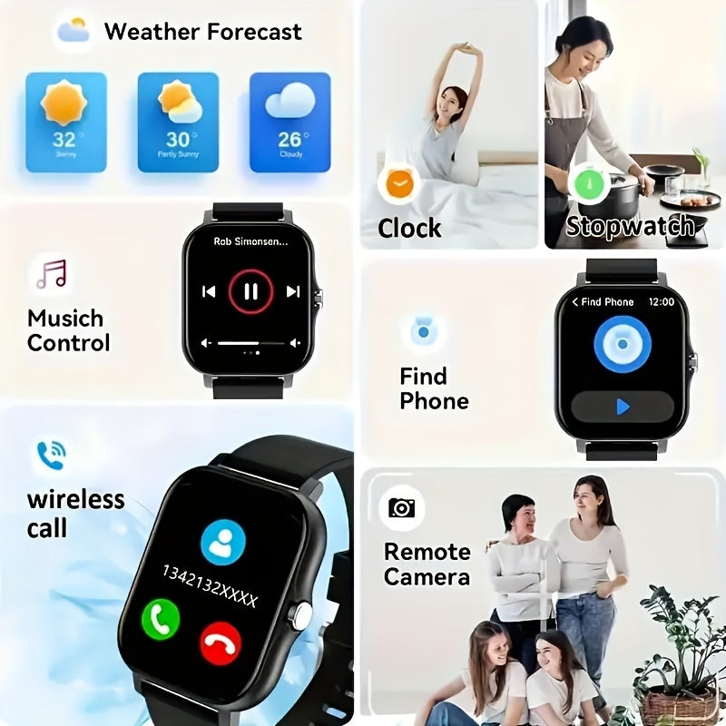 Touch screen smart watch with real-time caller ID & information alerts, seamless data sync for both iPhone and Android, USB charging, silicone strap, metal body, 240P TFT display - ideal