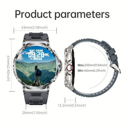 TIZOOP Outdoor Smart Watch features a 4.7cm HD display, 710mAh long-lasting battery, 100+ sports modes, step tracking, activity reports, and water resistance for both Android and iOS phones.