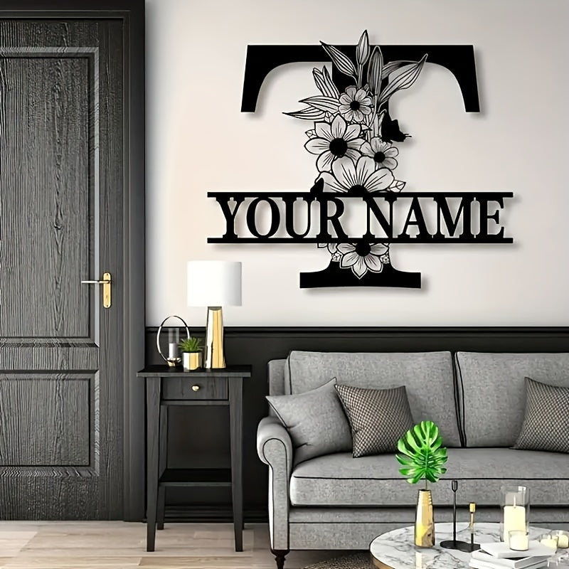 Personalized Flower Initial Metal Sign - Ornamental Iron Plate for Home & Yard, Ideal Housewarming Present