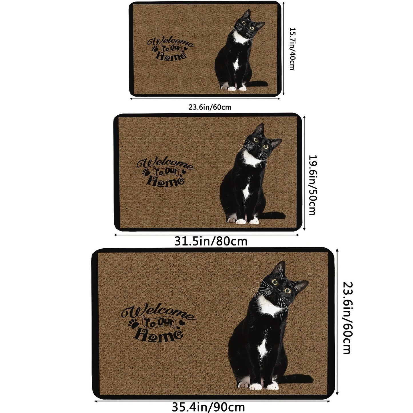 Cat Pattern Door Mat, featuring a Non-Slip Base, Stain Resistant, and Quick Drying properties. Suitable for Indoor and Outdoor use in areas such as the Kitchen, Entryway, Living Room, Balcony, Laundry Room, and more. Enhance your Home Decor with this