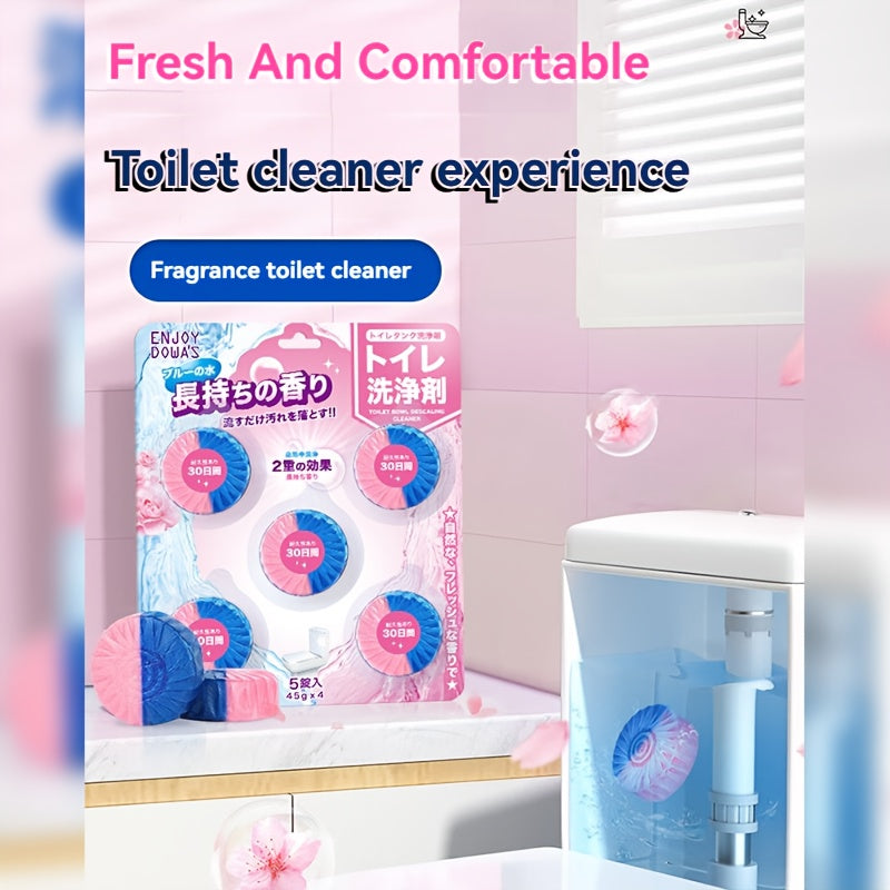 Pack of 5 Floral Scent Toilet Cleaner Tablets for Deodorizing, Stain Removal, and Long-Lasting Freshness in Your Bathroom