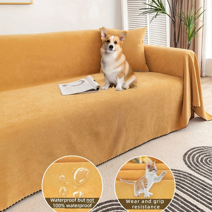 Multi-season, pet-friendly sofa cover with minimalist design protects against scratches, machine washable, ideal for L-shaped and single-seat sofas.