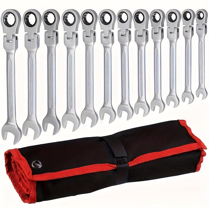 1/12pcs Ratchet Dual-purpose Wrench Set for Quick Mechanical Repair car with 6-19mm Opening Clover Wrench.