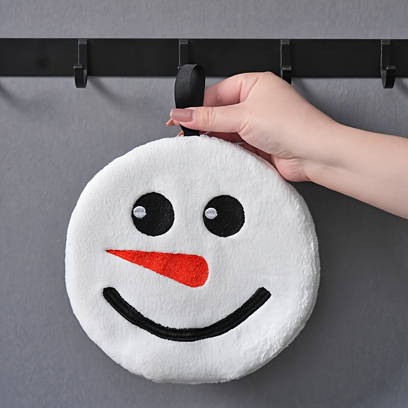 1pc Coral Fleece Hanging Towel with Snowman Embroidery, Quick Drying and Absorbent. Perfect for Bathroom and Kitchen, Cute Cartoon Style, Convenient Hanging, Double Layer Design. Great Christmas or Winter gift.